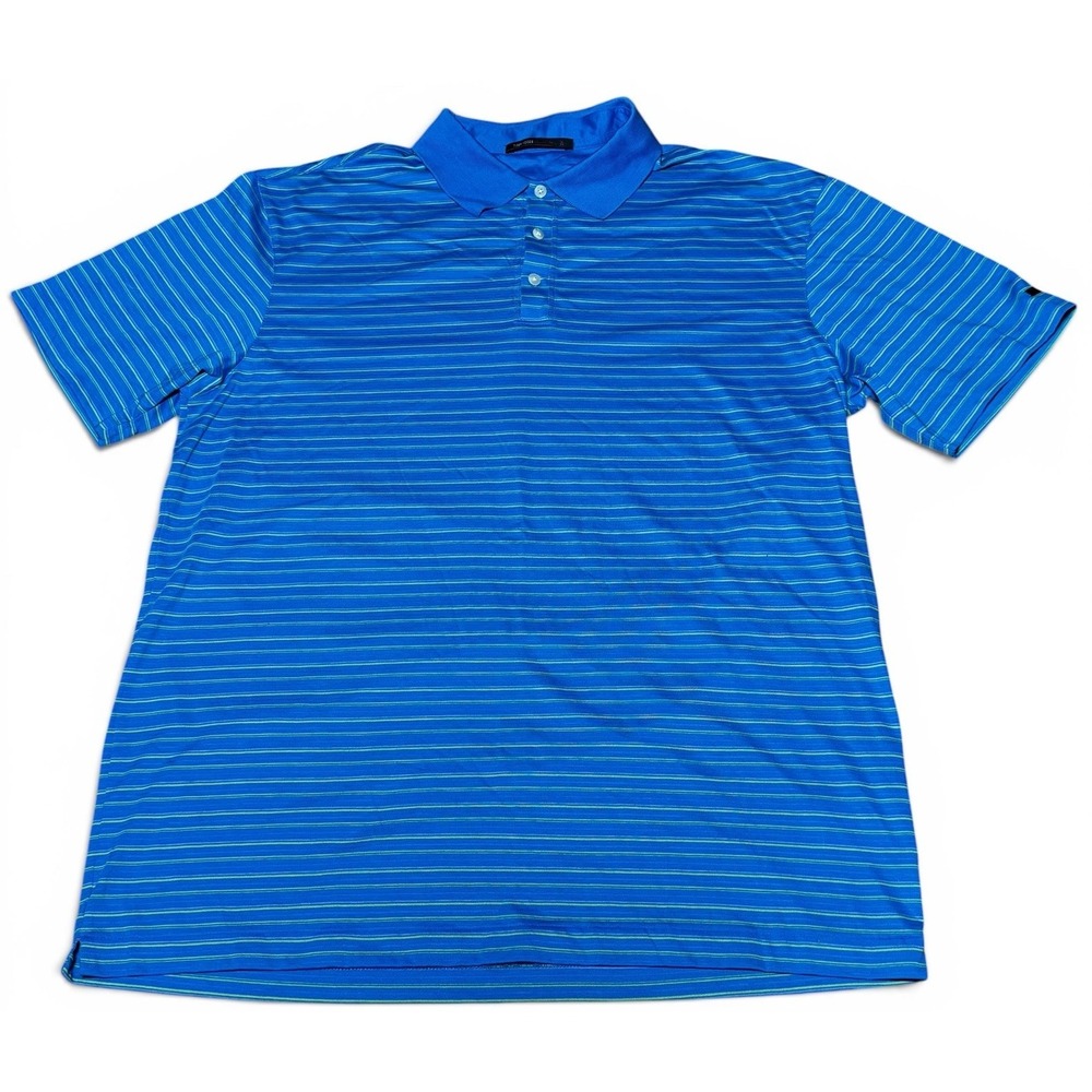 Nike Tiger Woods Collection Dri-FIT Polo Shirt Men XL Blue Striped Golf‎